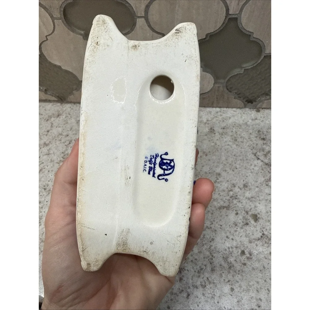 Vintage Delft Blue Hand Painted D.A.L.C. Cow & Flower Napkin Holder